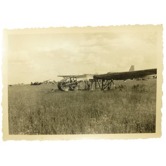 Flugplatz Cholm. Eastern front destroyed german glider for paratroopers. 1942. Espenlaub militaria